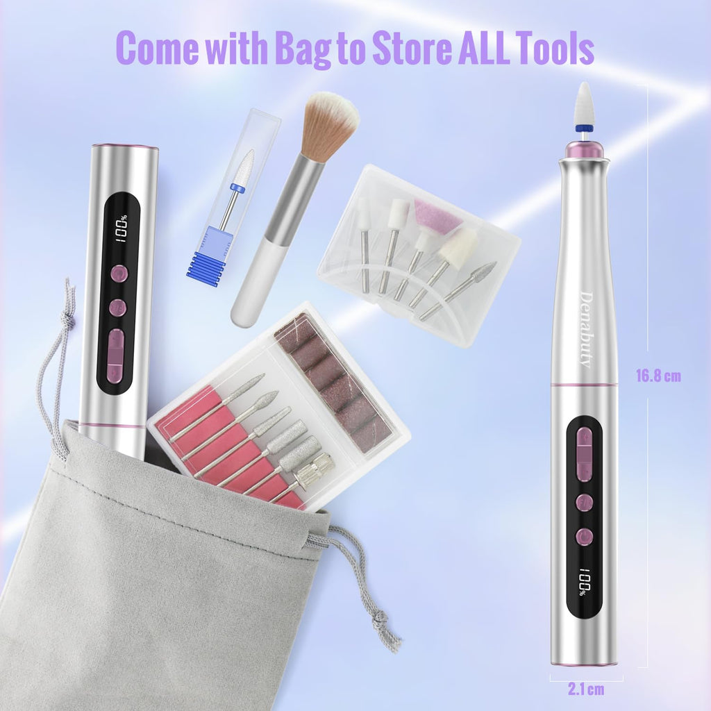 Denabuty Silver Cordless Electric Nail Drill Machine, 35,000 RPM