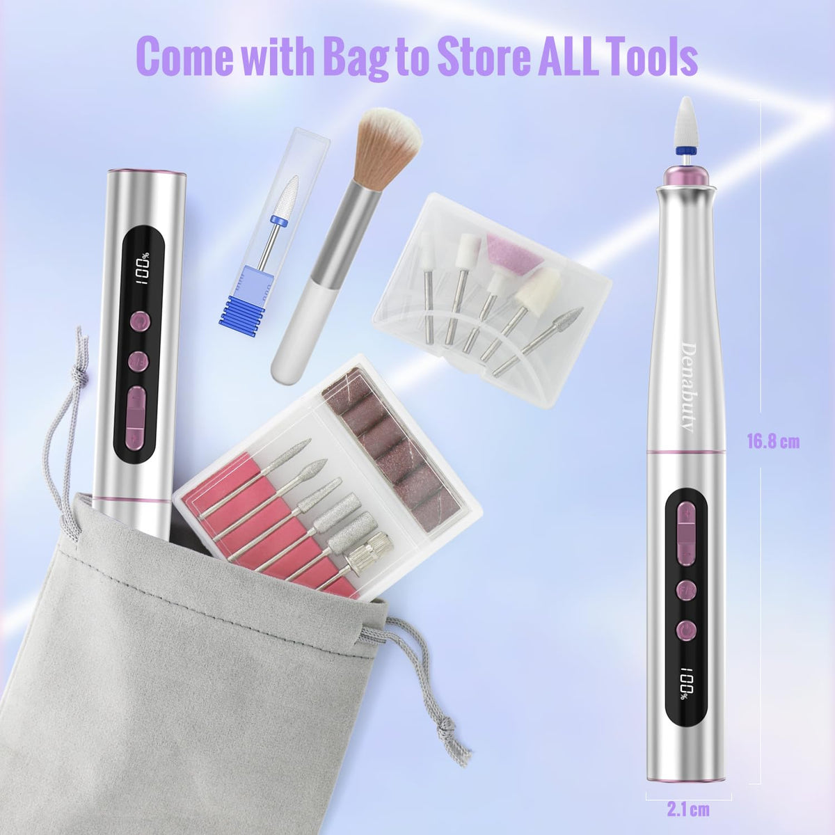 Denabuty Silver Cordless Electric Nail Drill Machine, 35,000 RPM
