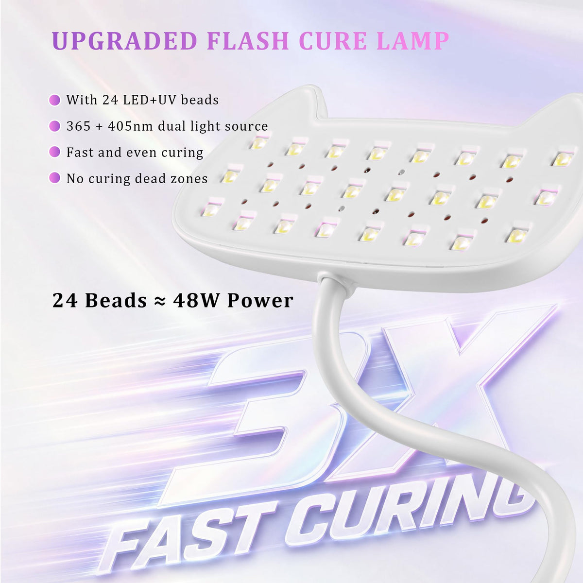 JIUWIIL 48W UV LED Nail Lamp with 24 Beads and Flexible Gooseneck