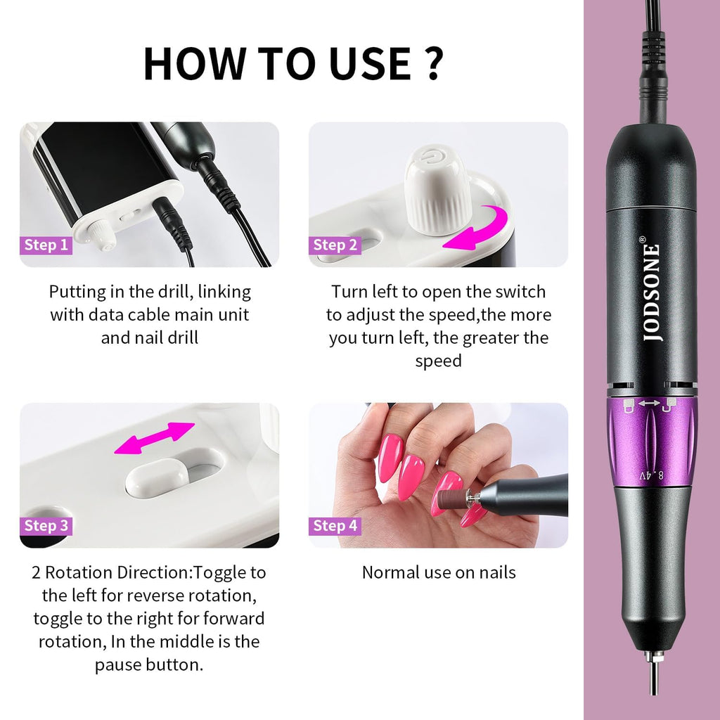 JODSONE Professional Rechargeable Nail Drill 45000 RPM