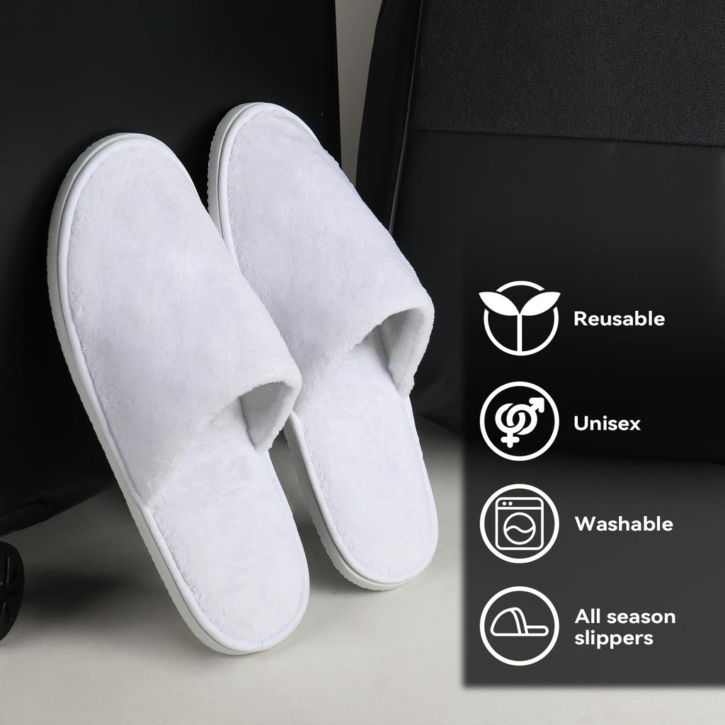 Unisex Guest Slippers, 10 Pairs, Washable and Individually Wrapped