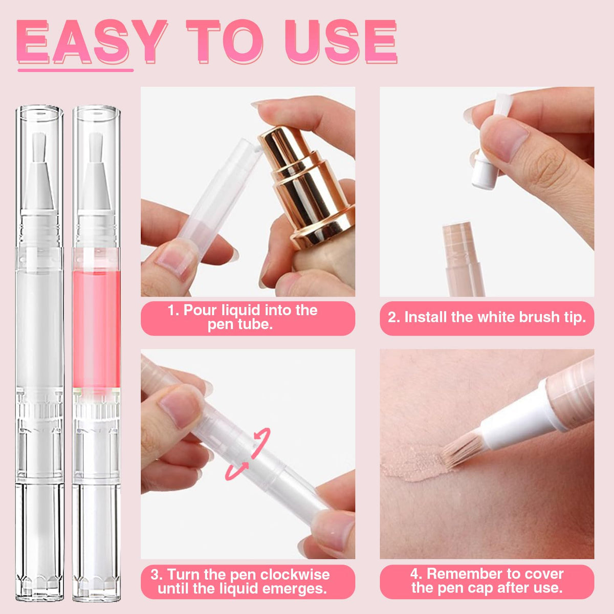 3ml Empty Twist Applicator Pens with Brush Tip, 100 Pack