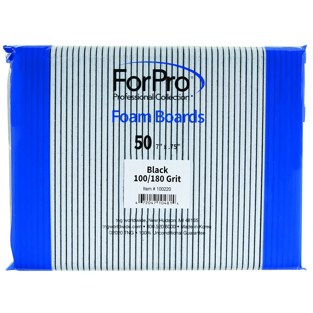 ForPro Professional Collection Black Foam Nail Files, 100/180 Grit, Double-Sided