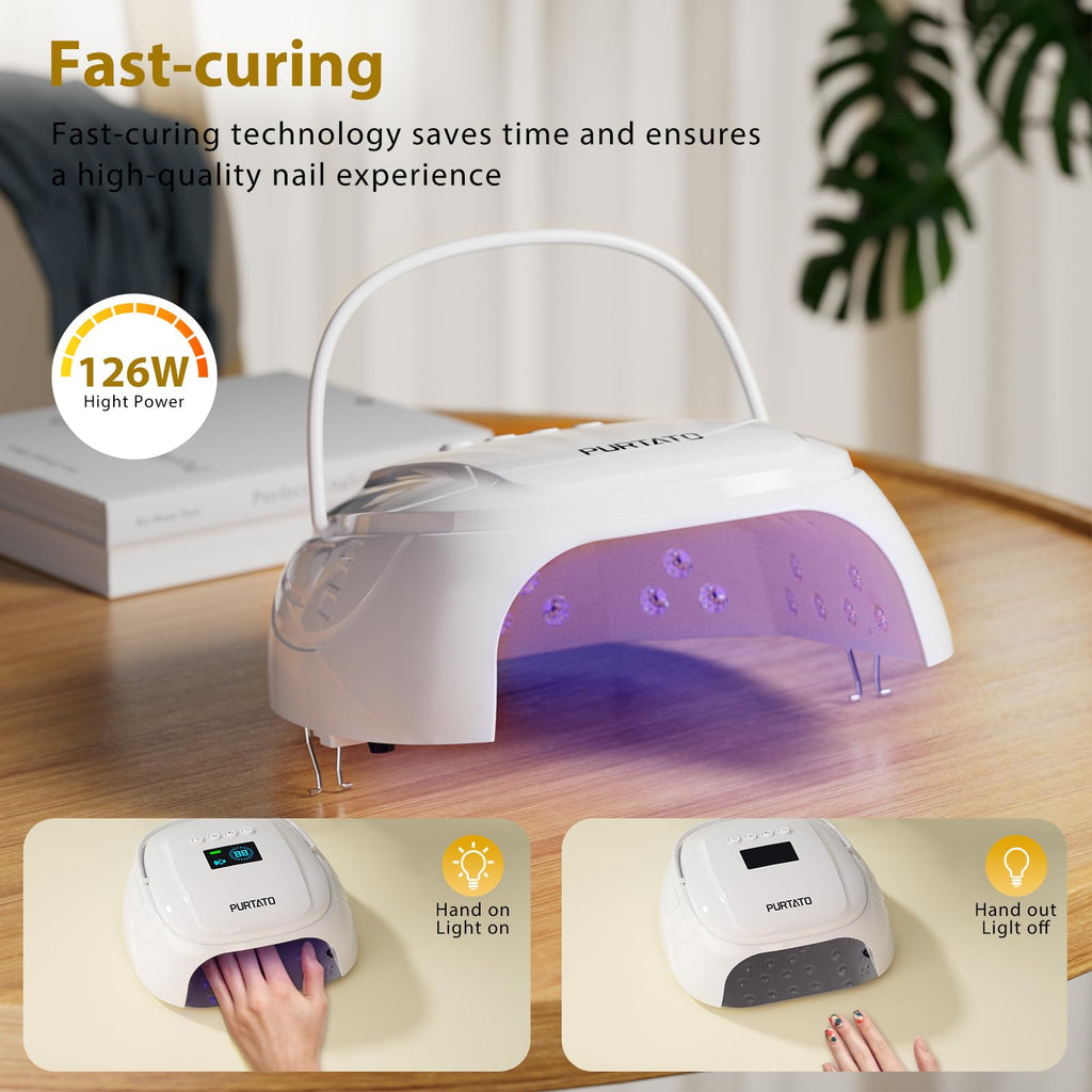 Purtato 126W Cordless Rechargeable UV LED Nail Lamp with Handle and Foot Rest
