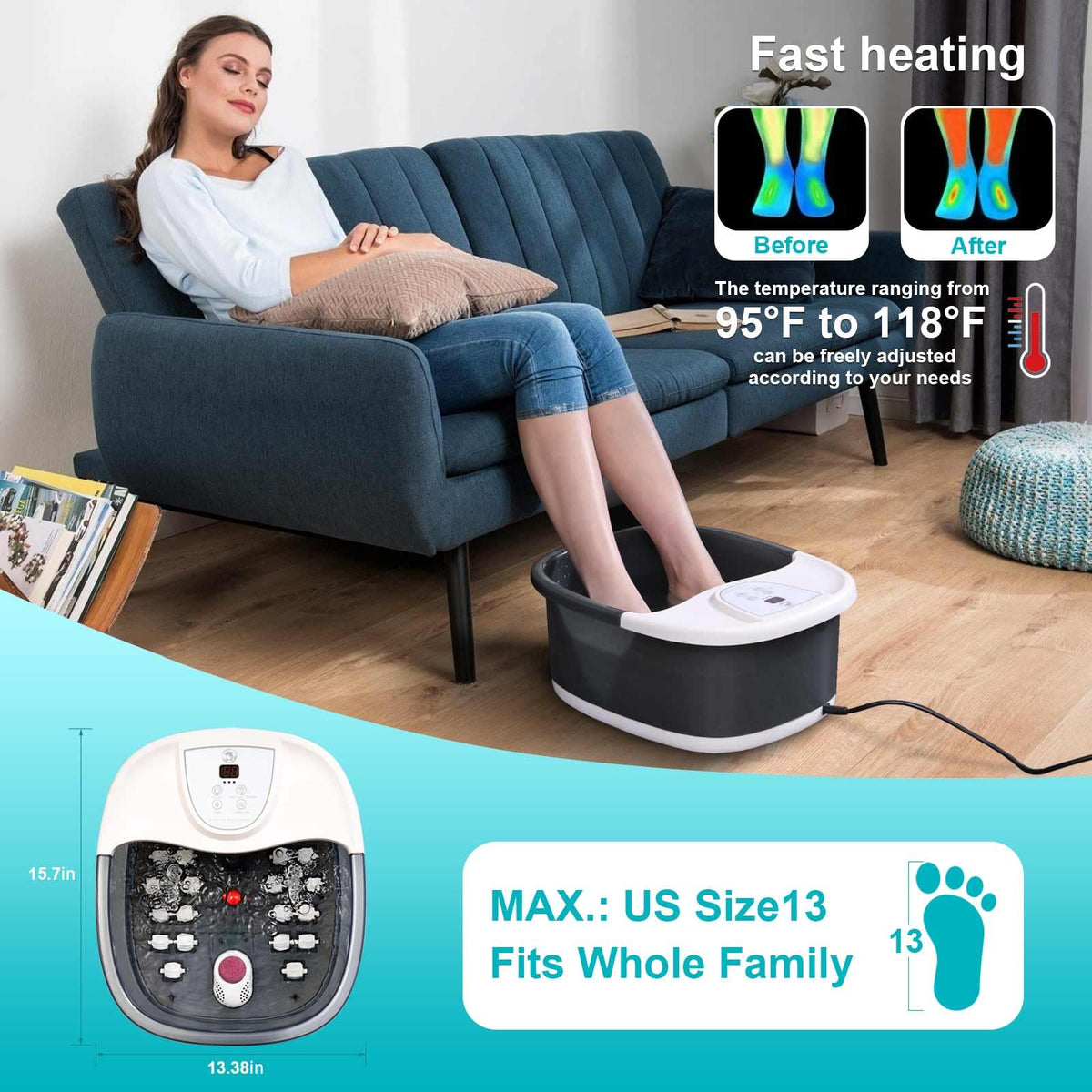 ECARBME Heated Foot Spa Bath Massager with Bubbles and Massage Rollers