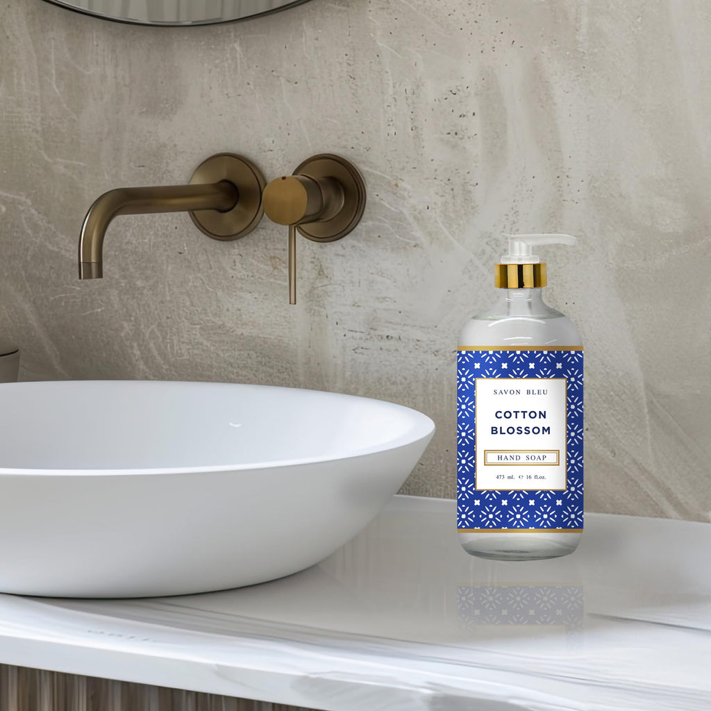 Savon Bleu Hand Soap Collection, 16 oz Glass Bottles, 8 Pack