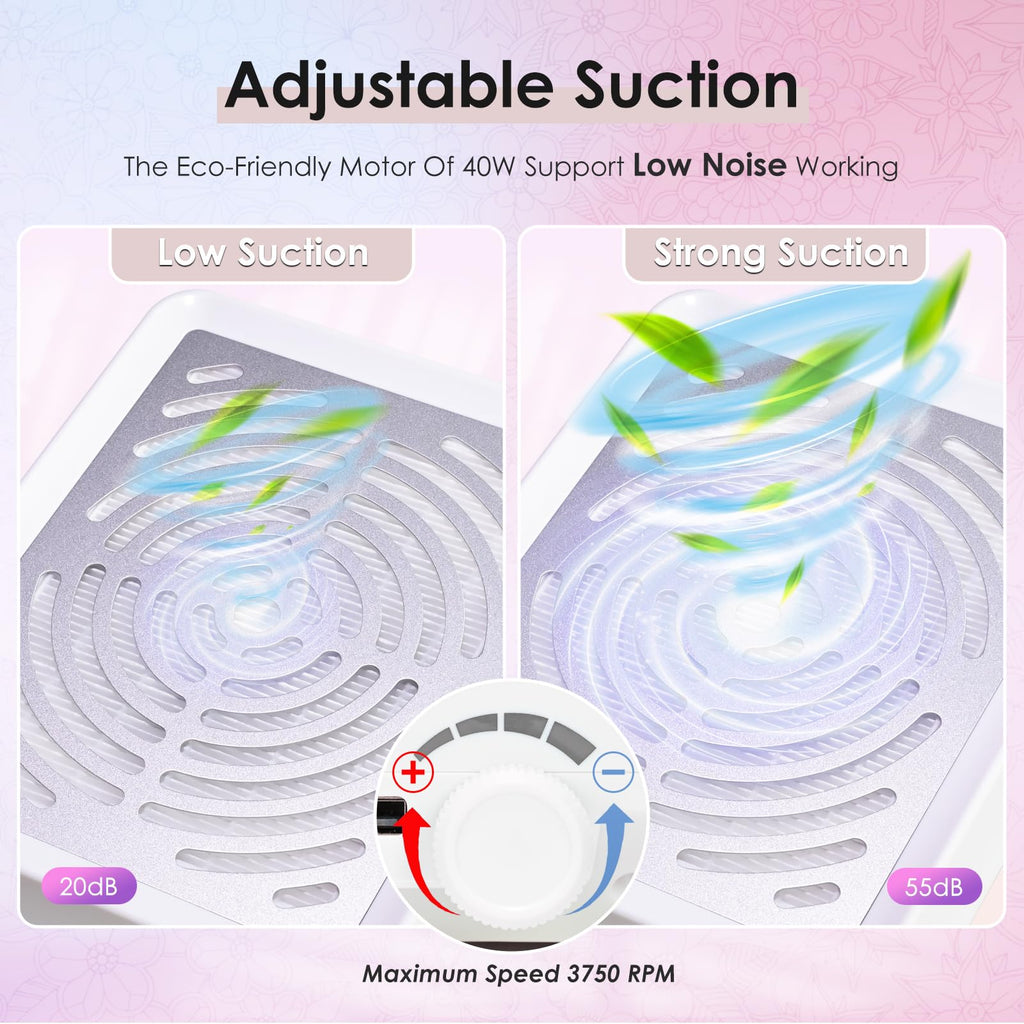 Nail Dust Collector with LED Lamp for Manicure