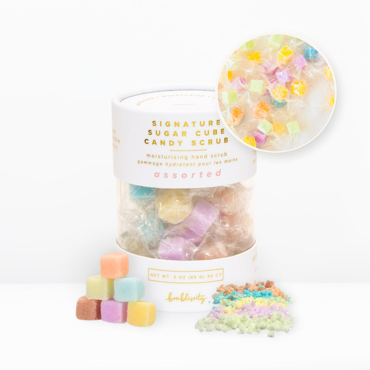 Bonblissity Sugar Cubes Candy Scrub, 30-Piece Assorted Scent Spa Gift Set