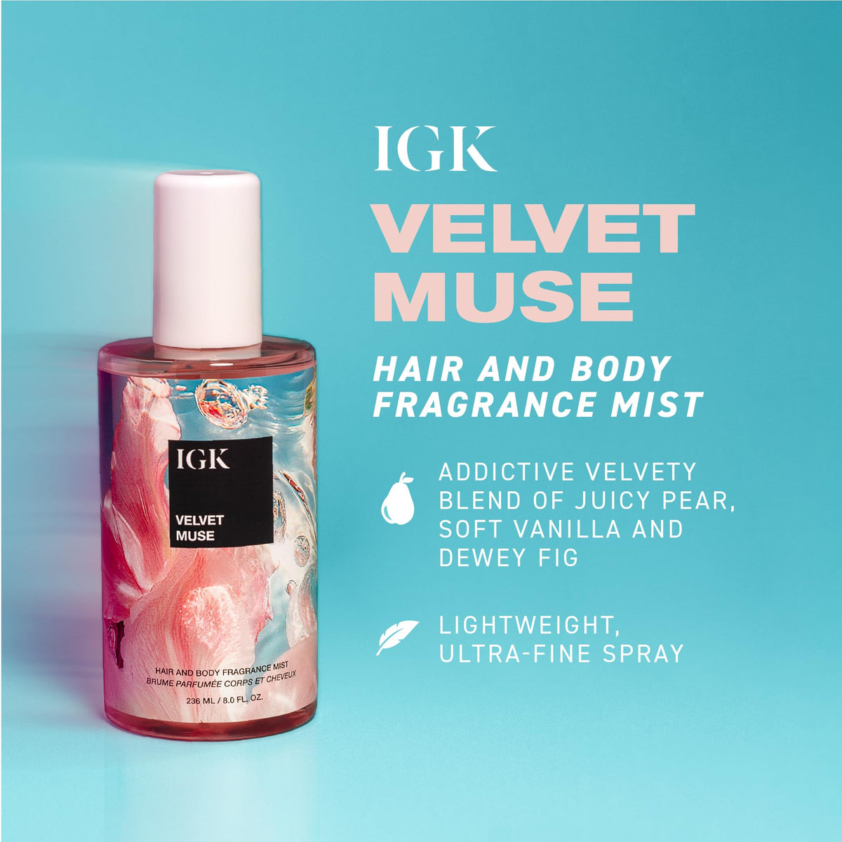 IGK Velvet Muse Hair and Body Fragrance Mist, 8 Fl Oz