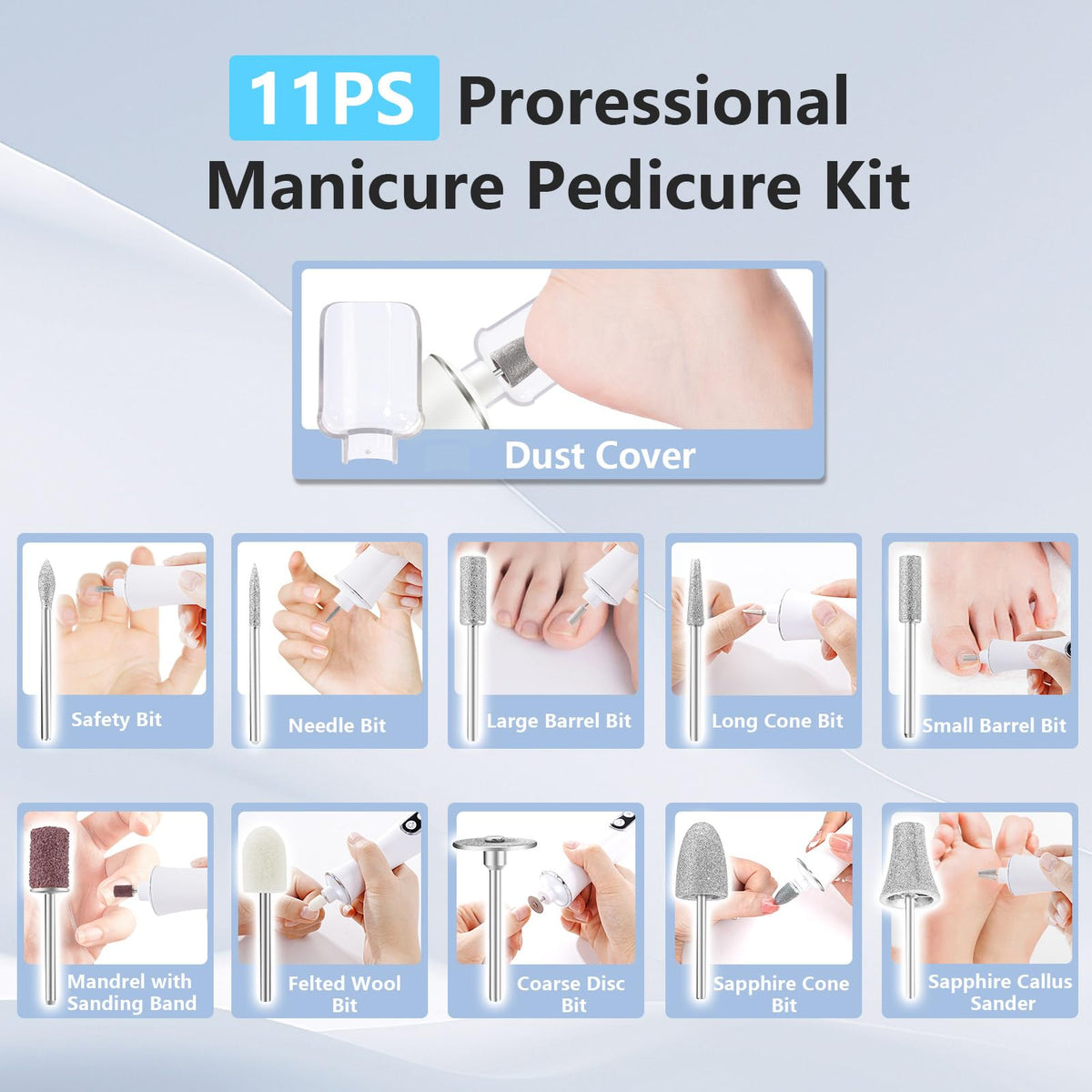 Electric Nail File Drill, Cordless Rechargeable 10-Speed Nail Grinder