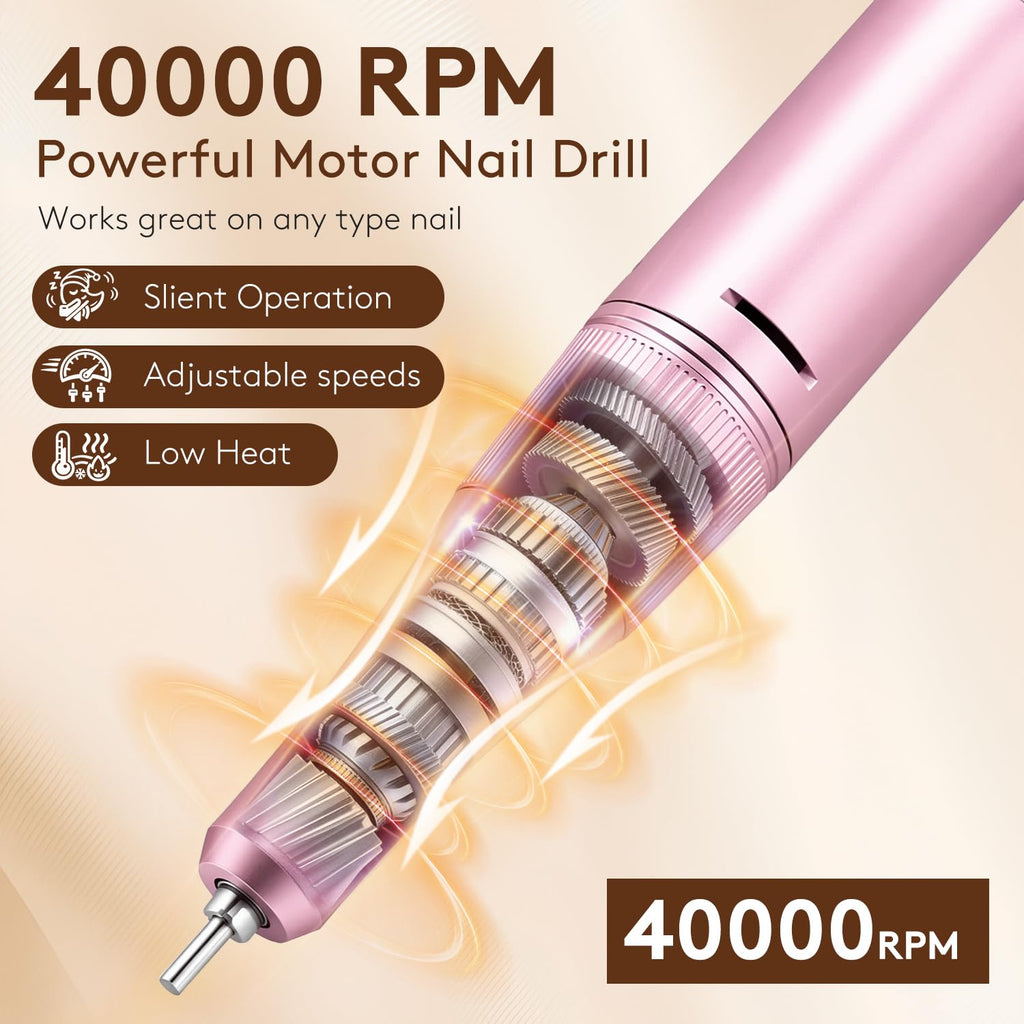Pruk Professional Electric Nail Drill Kit, Cordless 40000RPM E-File