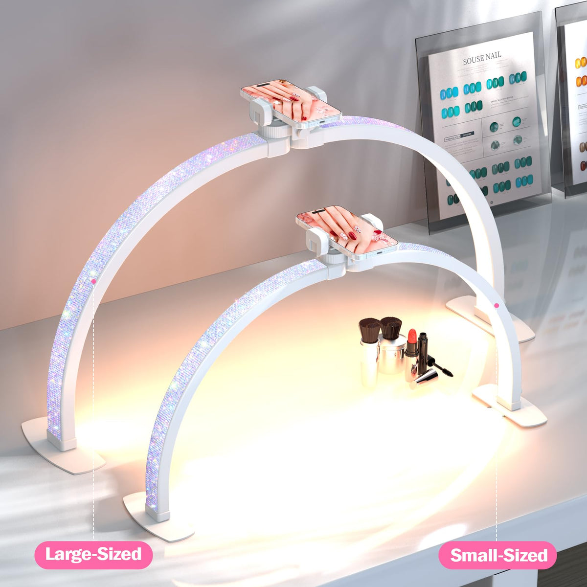 Large 29-Inch Half Moon Nail Desk Lamp with Phone Holder