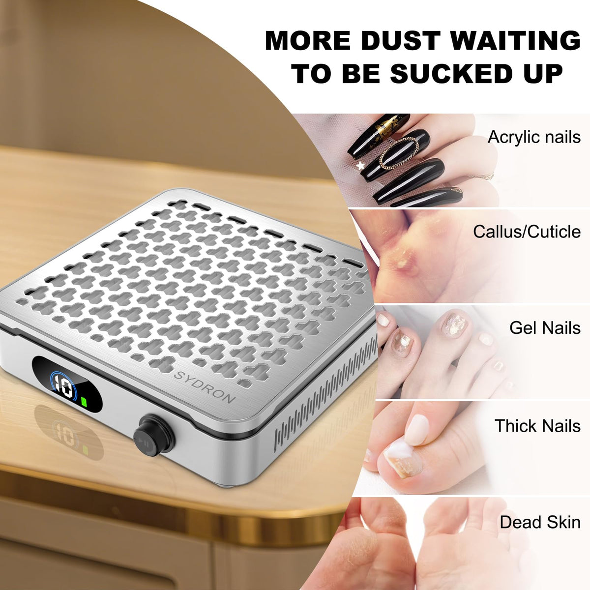Nail Dust Collector, Cordless 1000Pa Suction with 10 Speed Levels