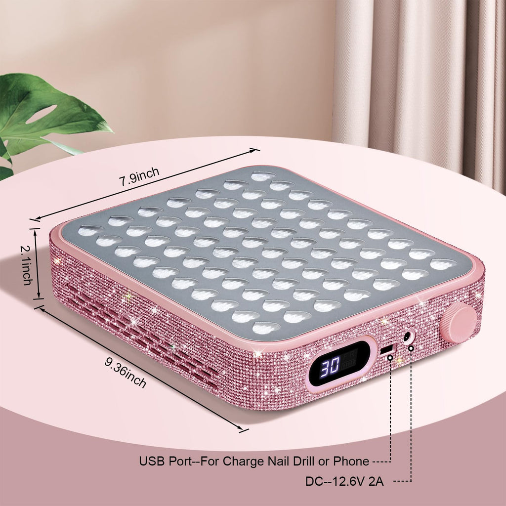 Nail Dust Collector with Reusable Filter, Quiet Adjustable Suction, Pink Diamond