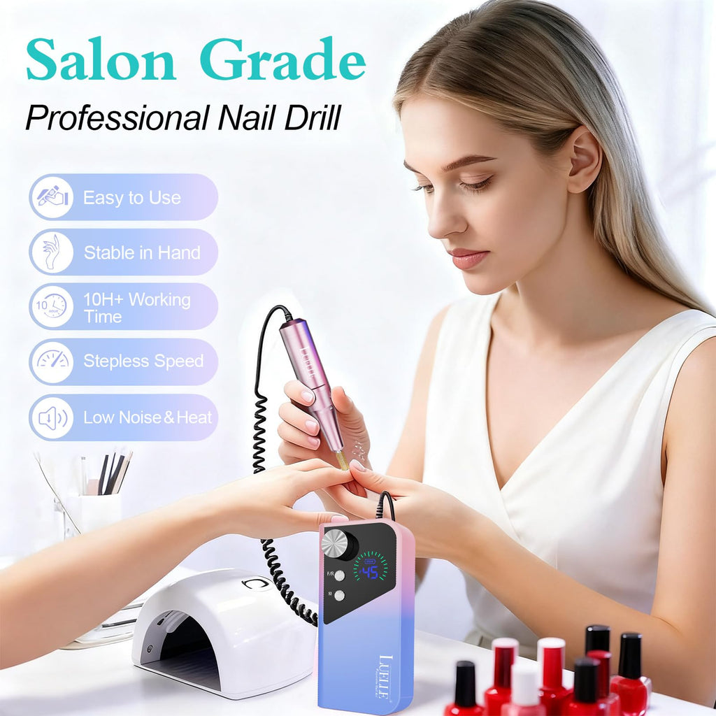 LUELLE Electric Nail Drill File 45000 RPM Rechargeable Cordless Kit