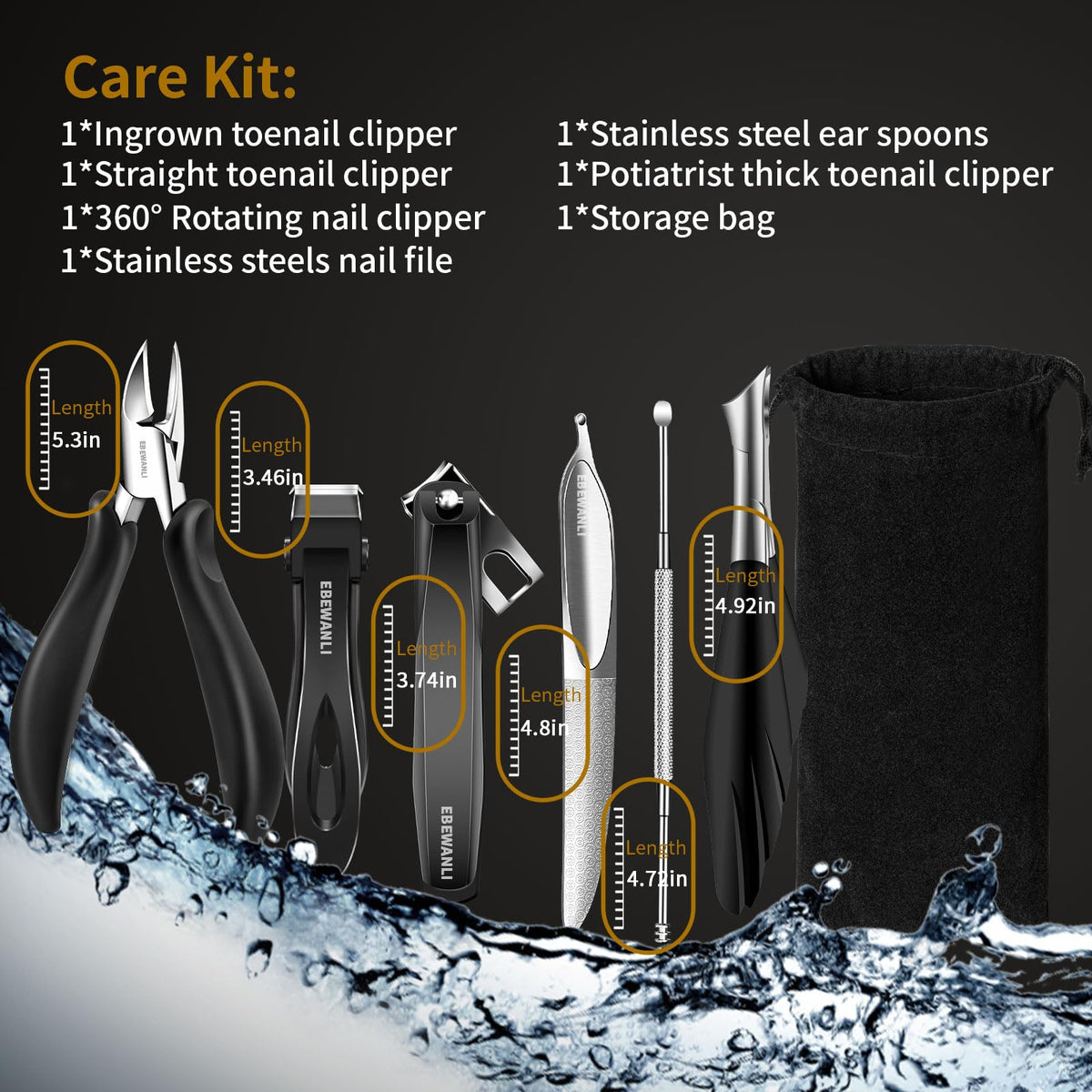 EBEWANLI Podiatrist Toenail Clipper Kit for Thick and Ingrown Nails
