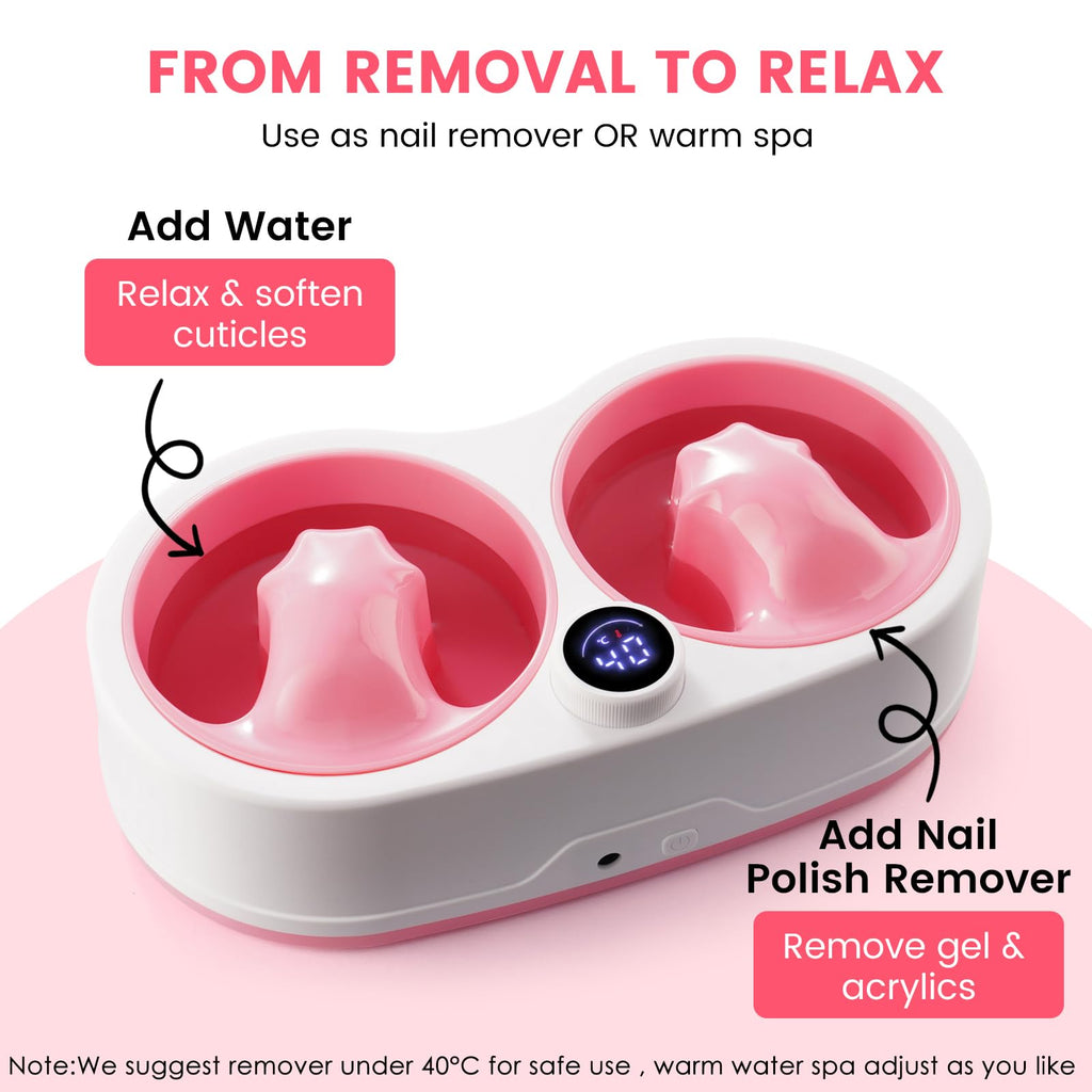 Electric Dual Nail Soaking Bowl with Adjustable Heat and Detachable Bowls