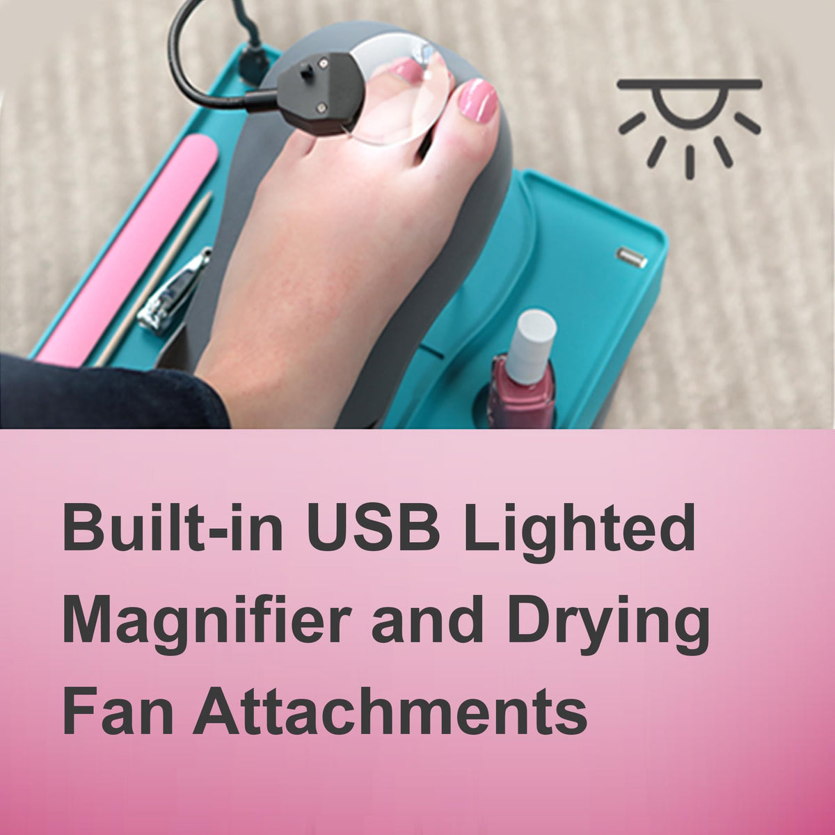 Beauty Footrest with LED Magnifier, Drying Fan and Storage