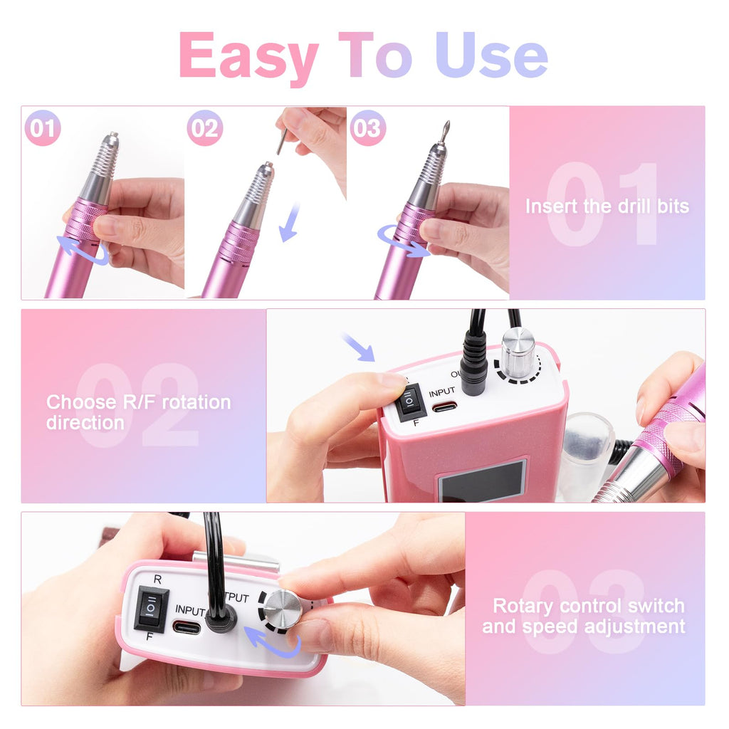Beloving Portable Rechargeable Nail Drill, 45000 RPM Electric File Kit