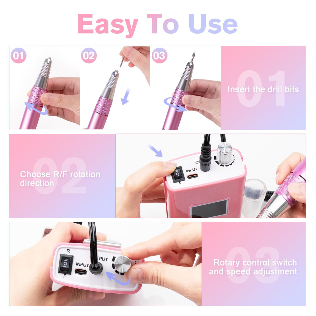 Beloving Portable Rechargeable Nail Drill, 45000 RPM Electric File Kit