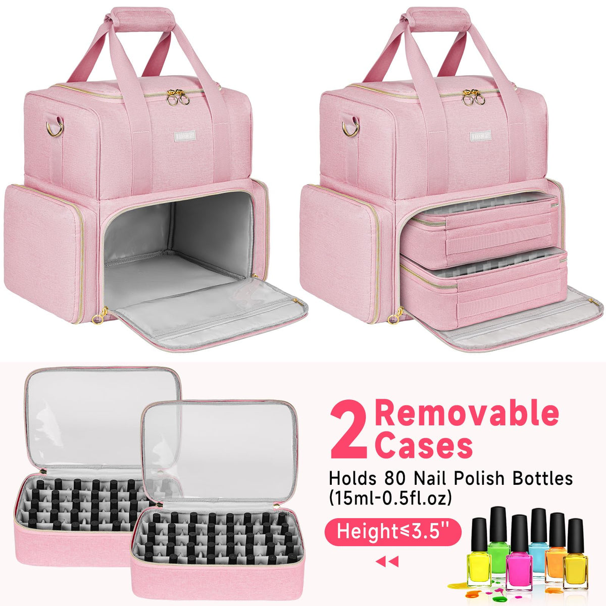 Nail Polish Organizer Bag with Removable Cases and Lamp Storage