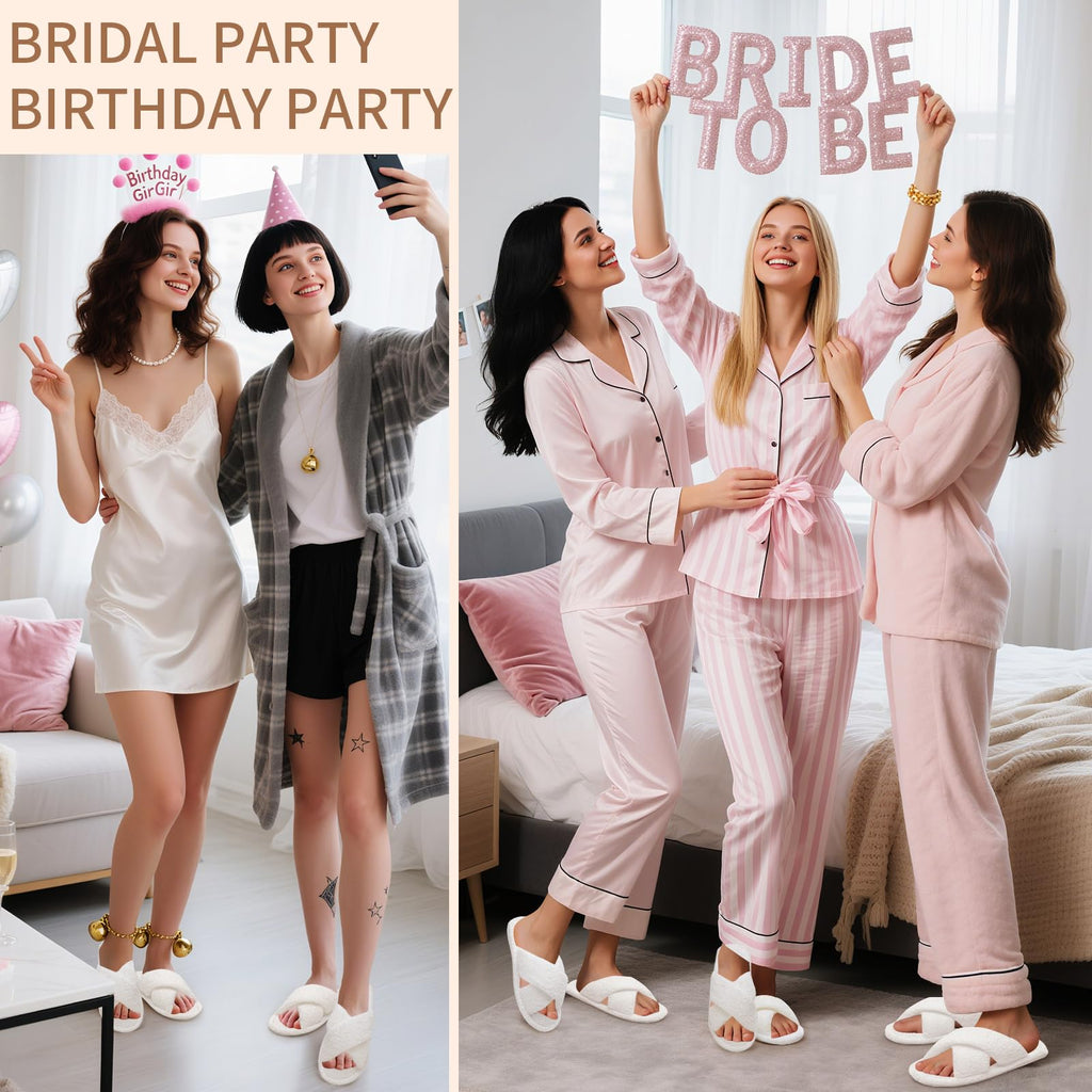 Sophproton 12-Pair Fuzzy Plush Slippers Wedding Favors with Cross Band