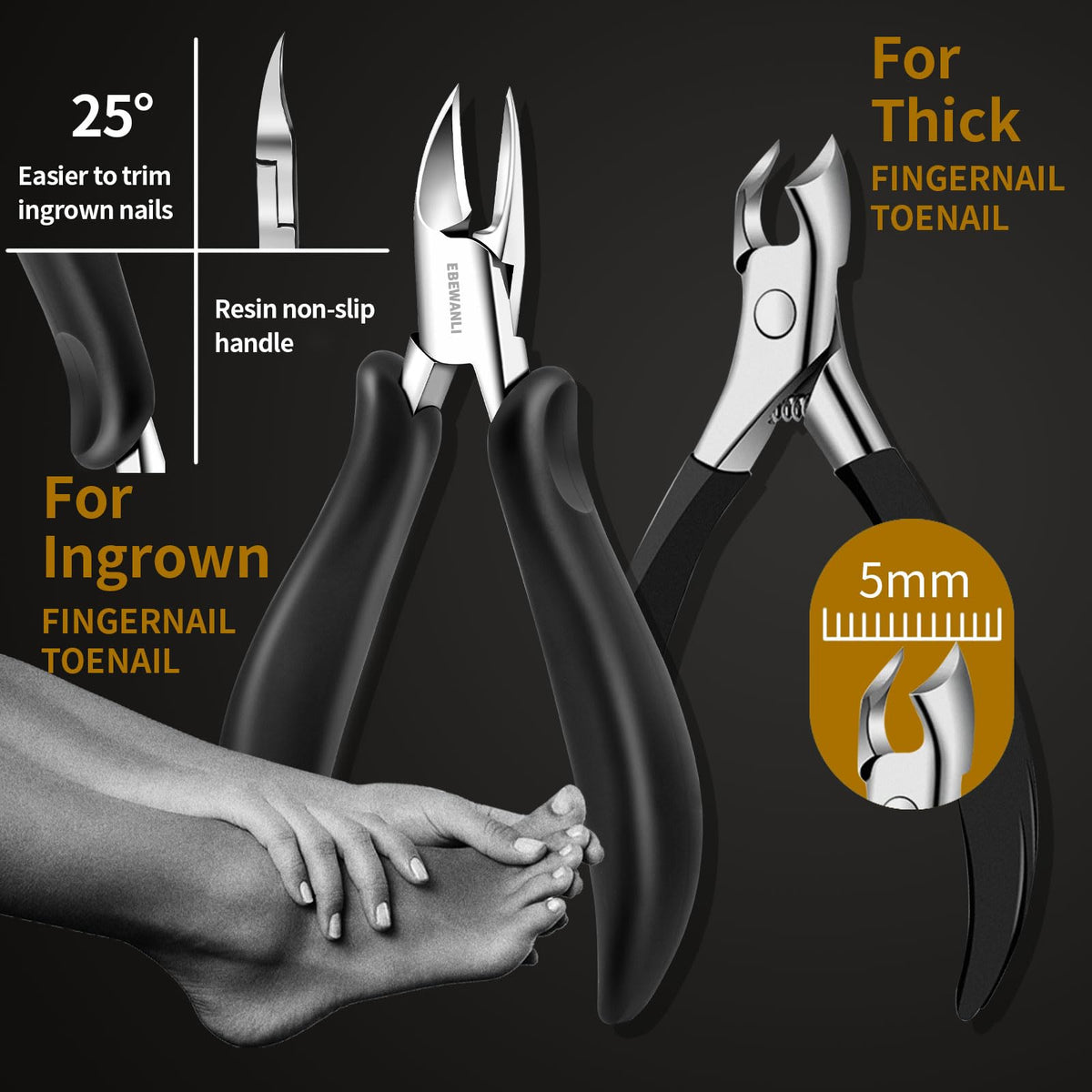 EBEWANLI Podiatrist Toenail Clipper Kit for Thick and Ingrown Nails