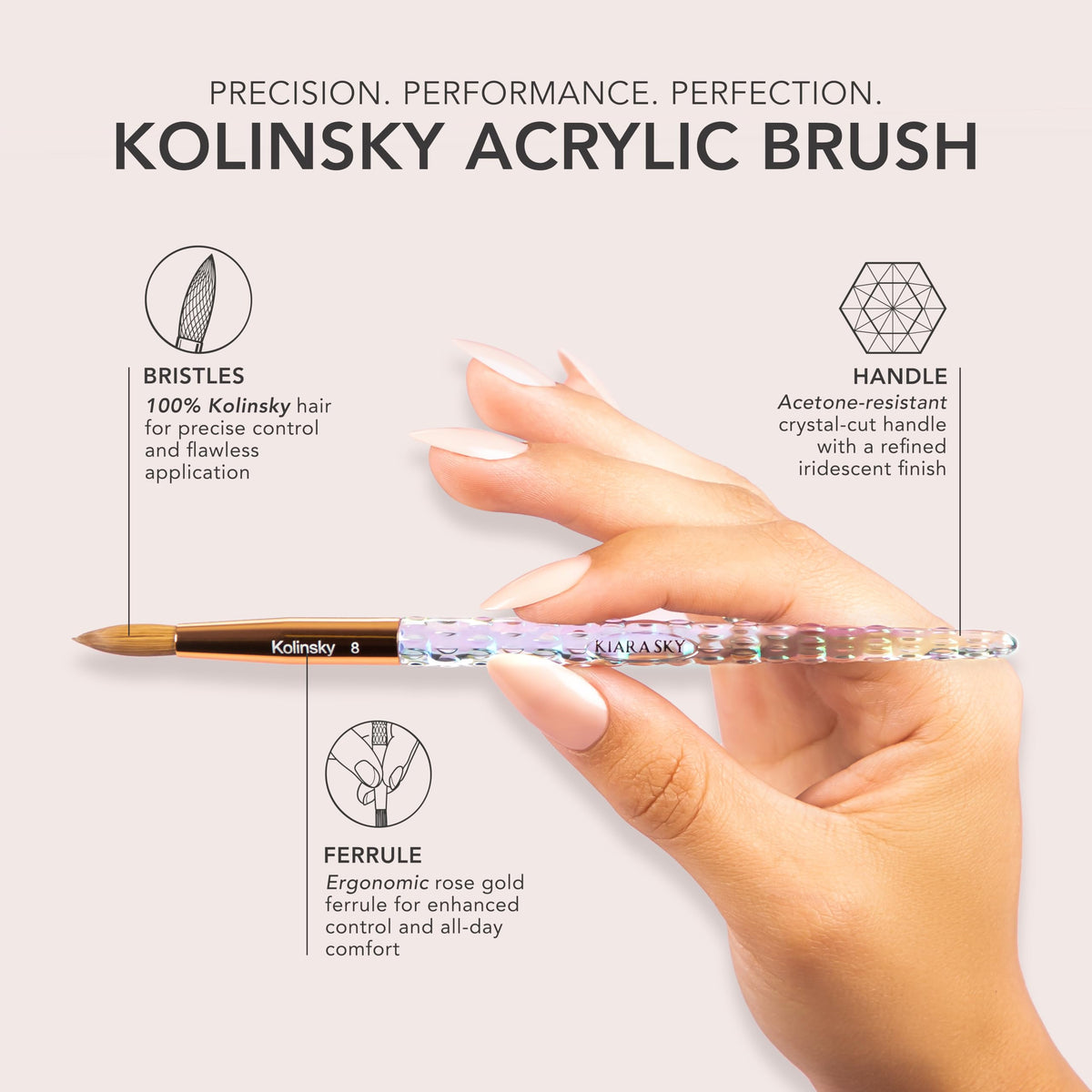 Kiara Sky Kolinsky Acrylic Nail Brush with Crystal Cut Handle