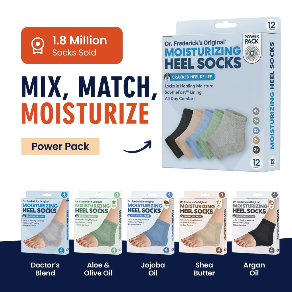Dr. Frederick's Original Moisturizing Heel Socks, 6 Pairs, Open-Toe Gel Design