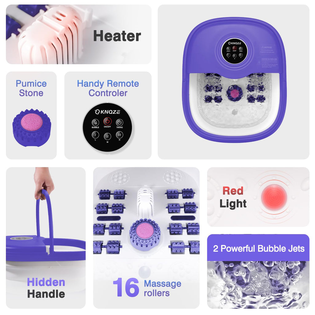KNQZE Collapsible Foot Spa Bath with Heat, Bubbles & Massage