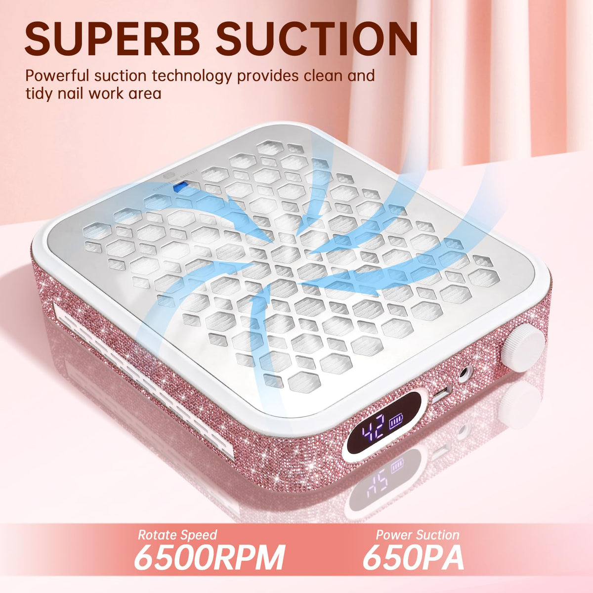 CHRISTINE SHELLY Rechargeable Nail Dust Collector with Adjustable Suction