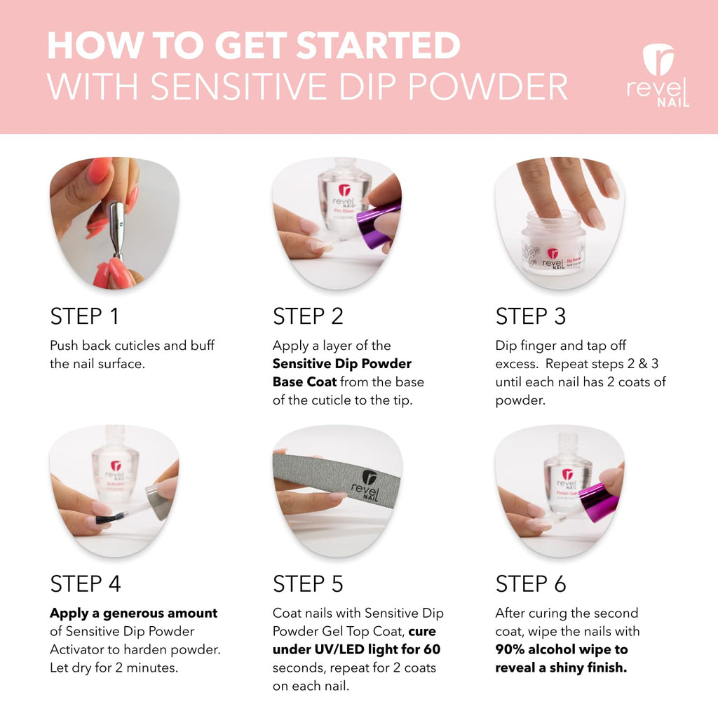 Revel Nail Sensitive Dip Powder Liquid Set with HEMA-Free Gel Top Coat