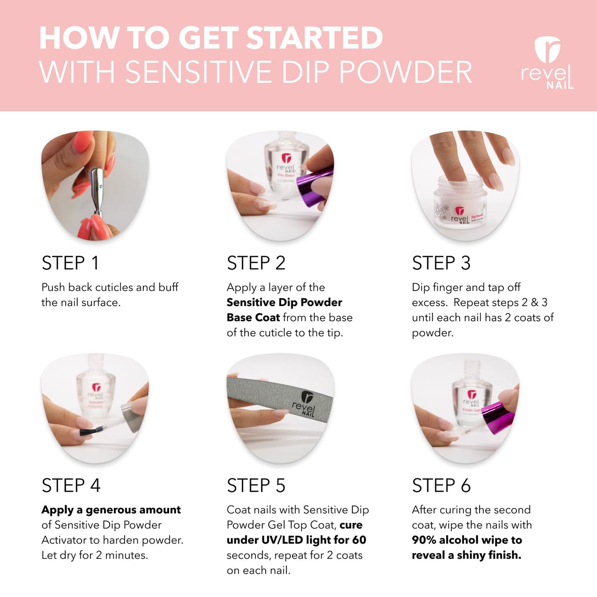 Revel Nail Sensitive Dip Powder Liquid Set with HEMA-Free Gel Top Coat