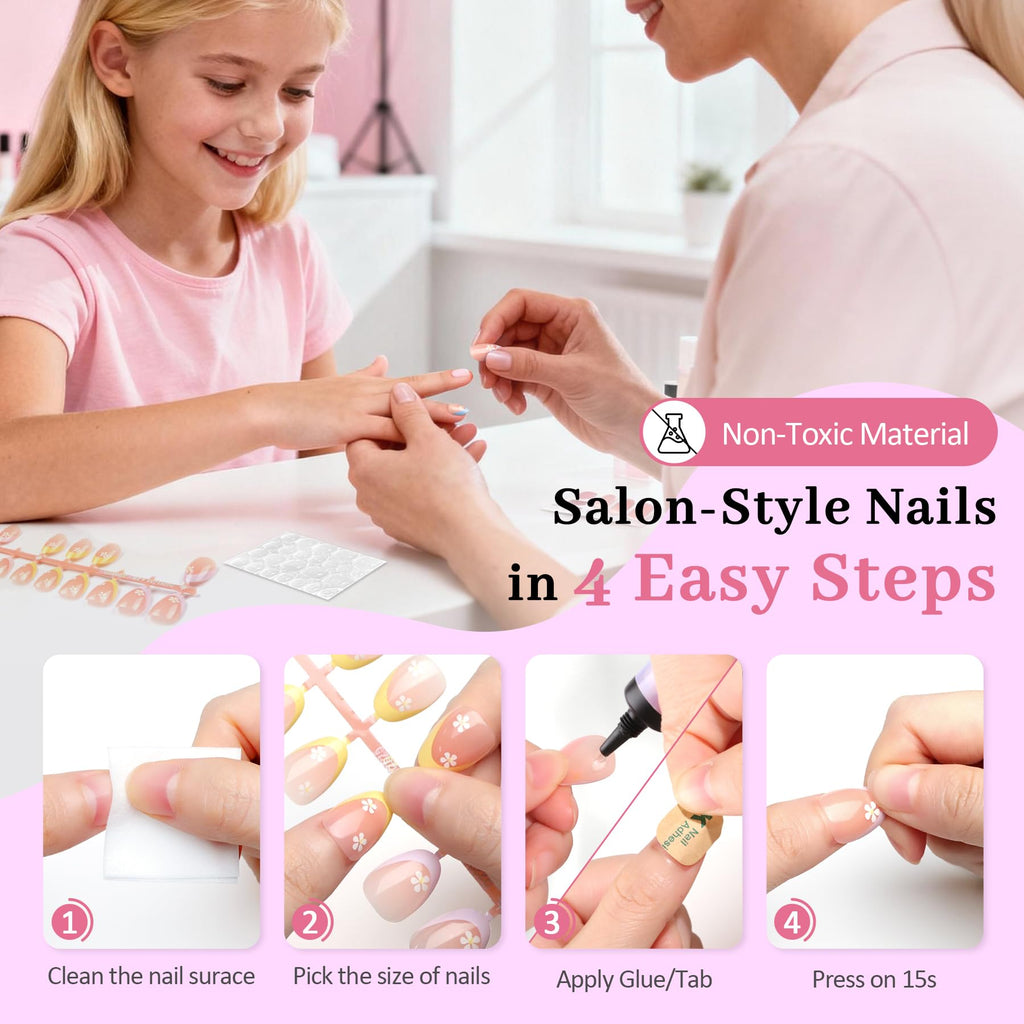 Kids Press-On Nail Kit with Adhesives and Nail Tools