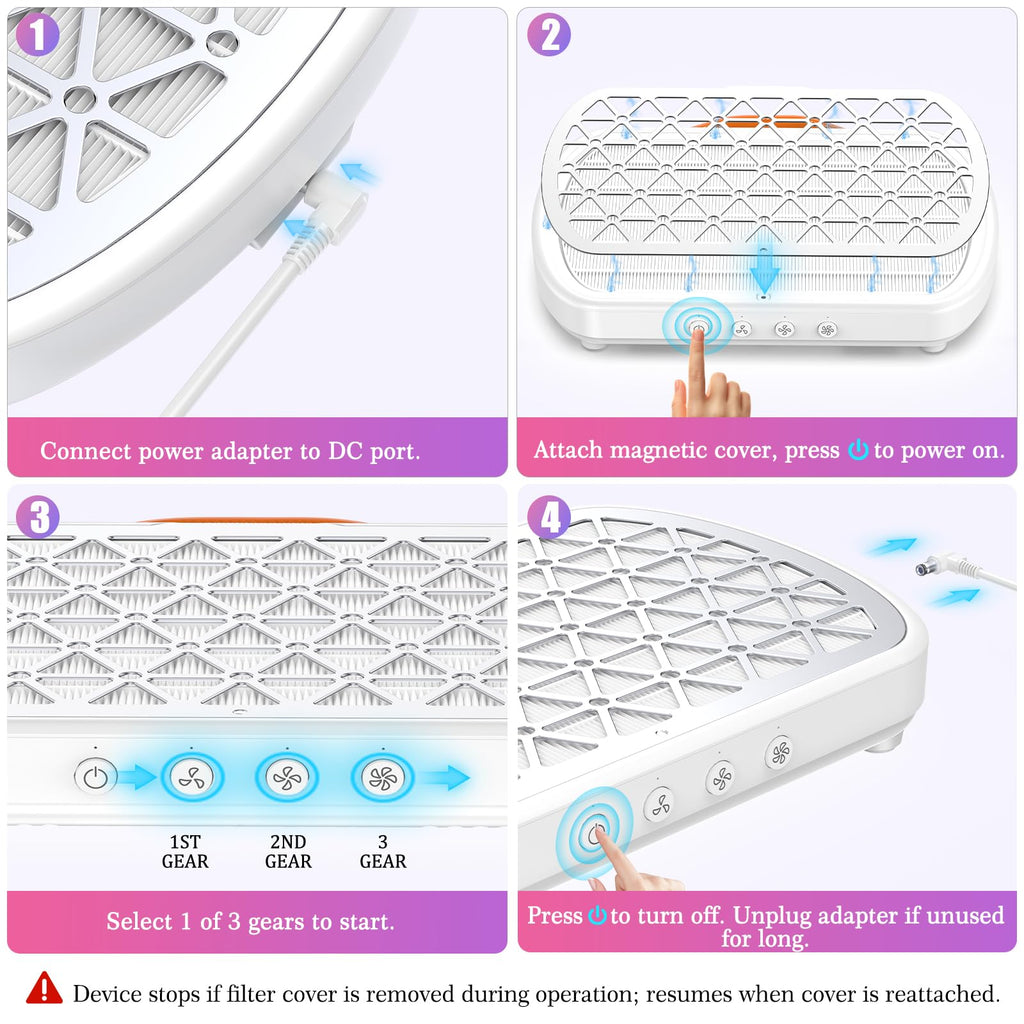 AURELLE Nail Dust Collector with 3 Suction Modes and Reusable Filter