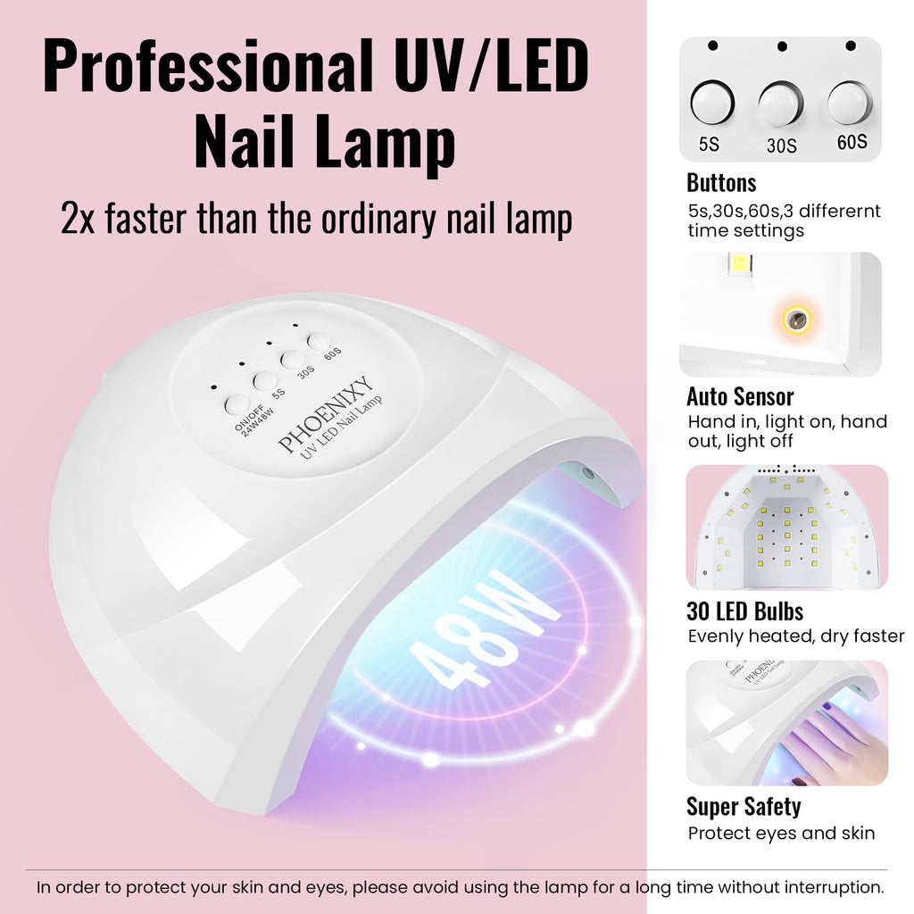 Phoenixy 68-Piece Gel Nail Polish Kit with UV/LED Lamp and Nail Drill