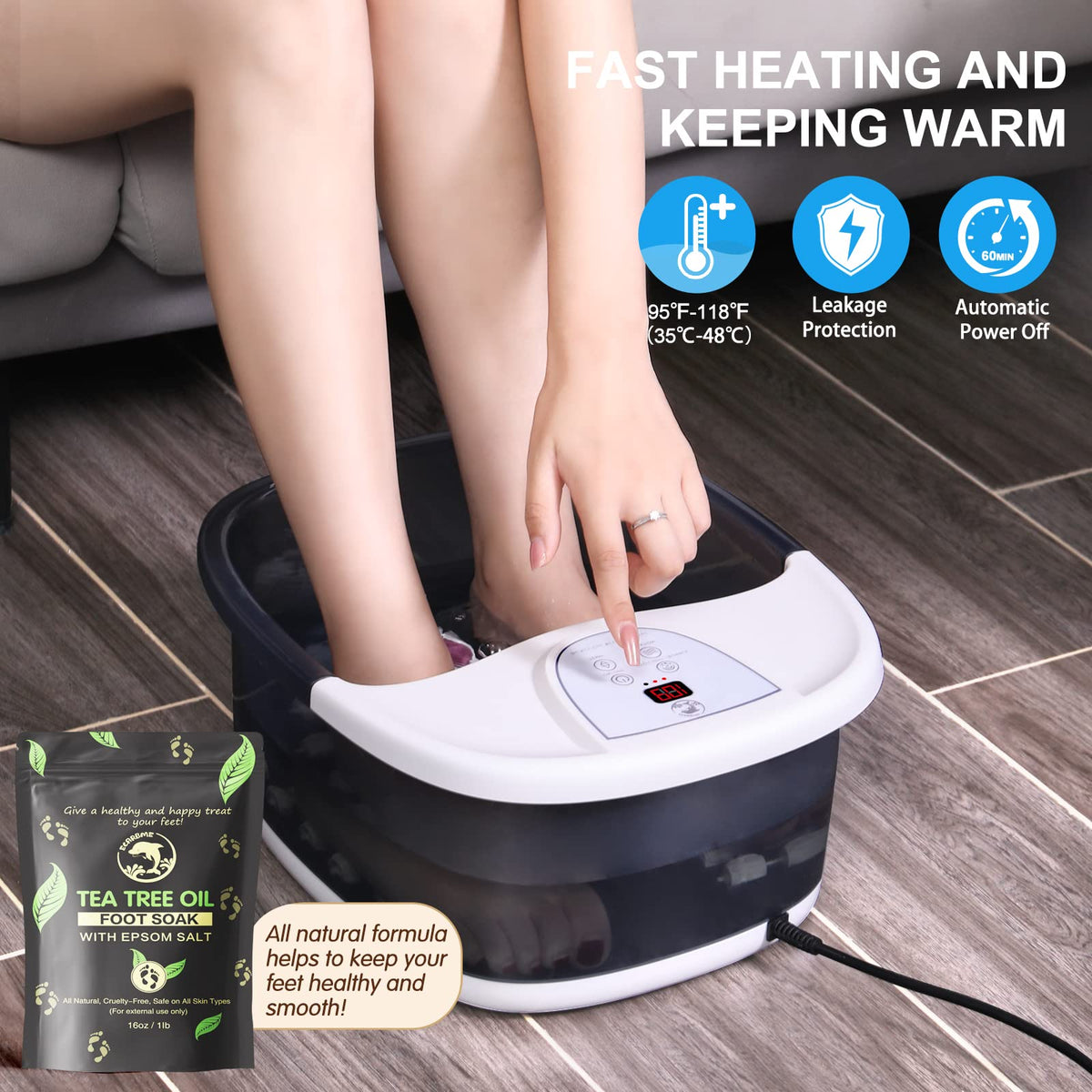 ECARBME Heated Foot Spa Bath Massager with Bubbles and Massage Rollers