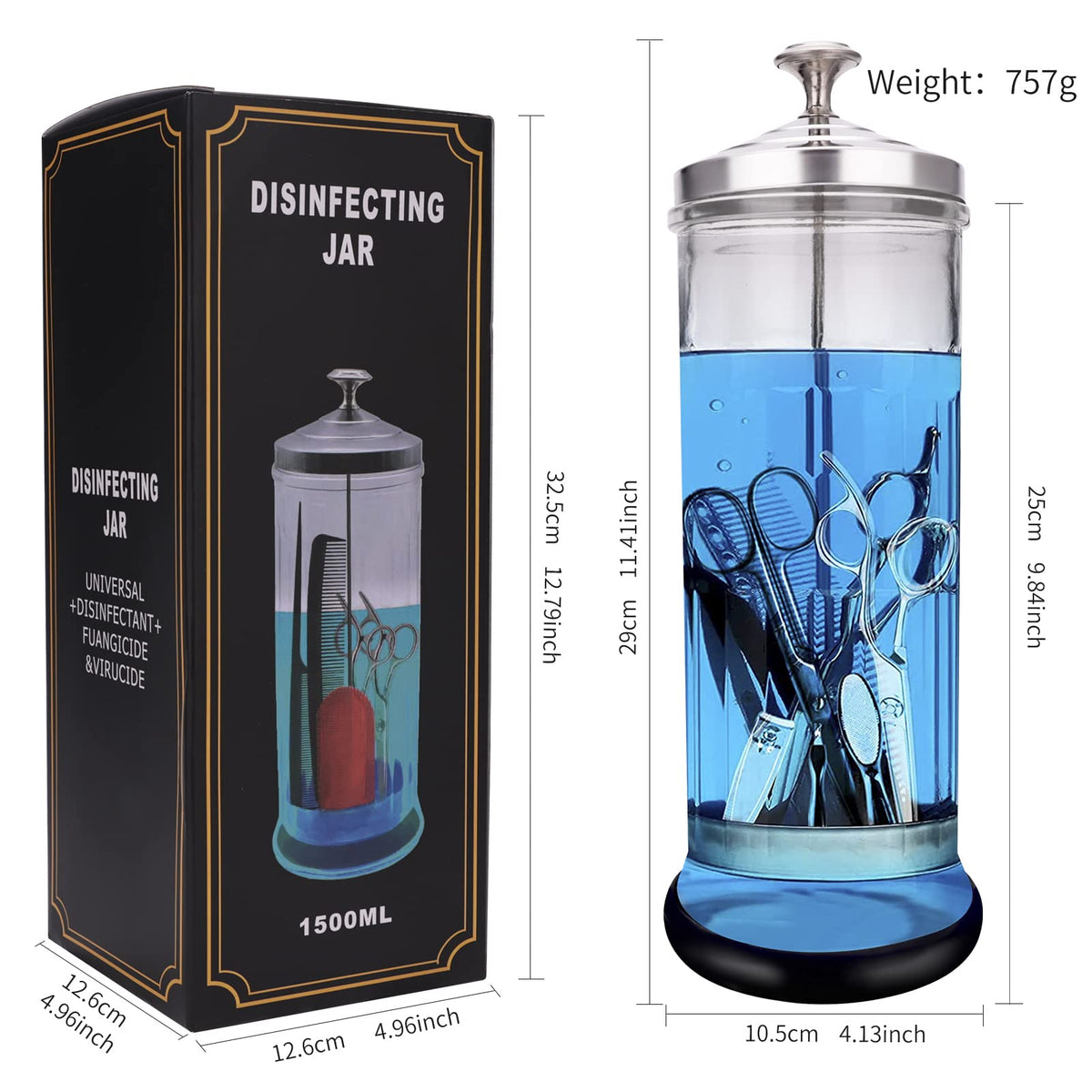 Barber Disinfectant Jar with Removable Stainless Steel Basket, 50.7 oz