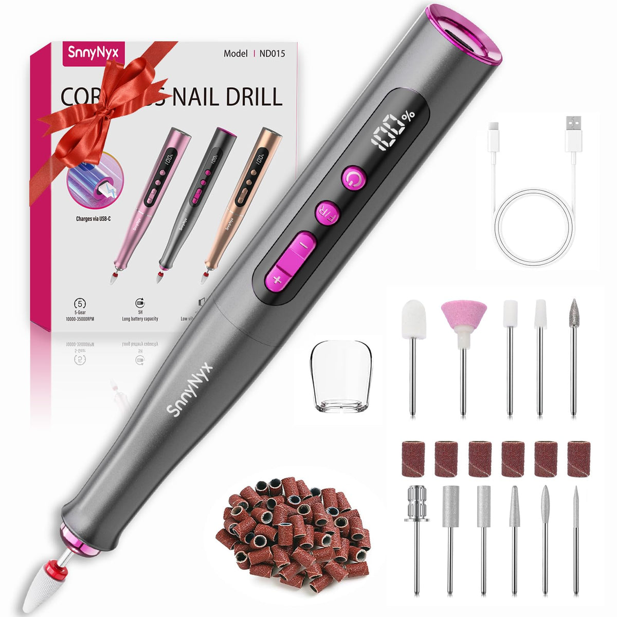 SnnyNyx Professional Cordless Electric Nail Drill Kit, 35000RPM