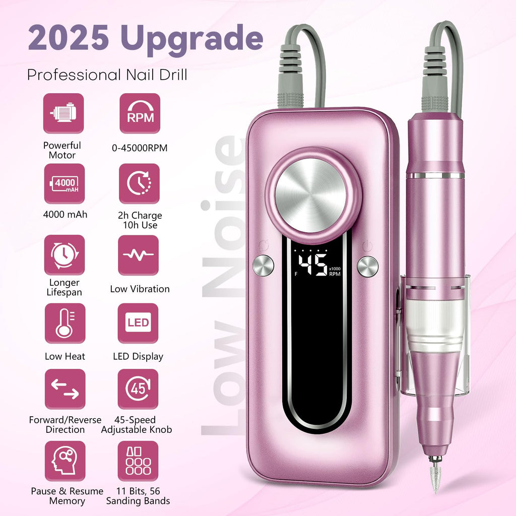 TUOBEO 45000 RPM Cordless Electric Nail Drill Kit with 11 Bits