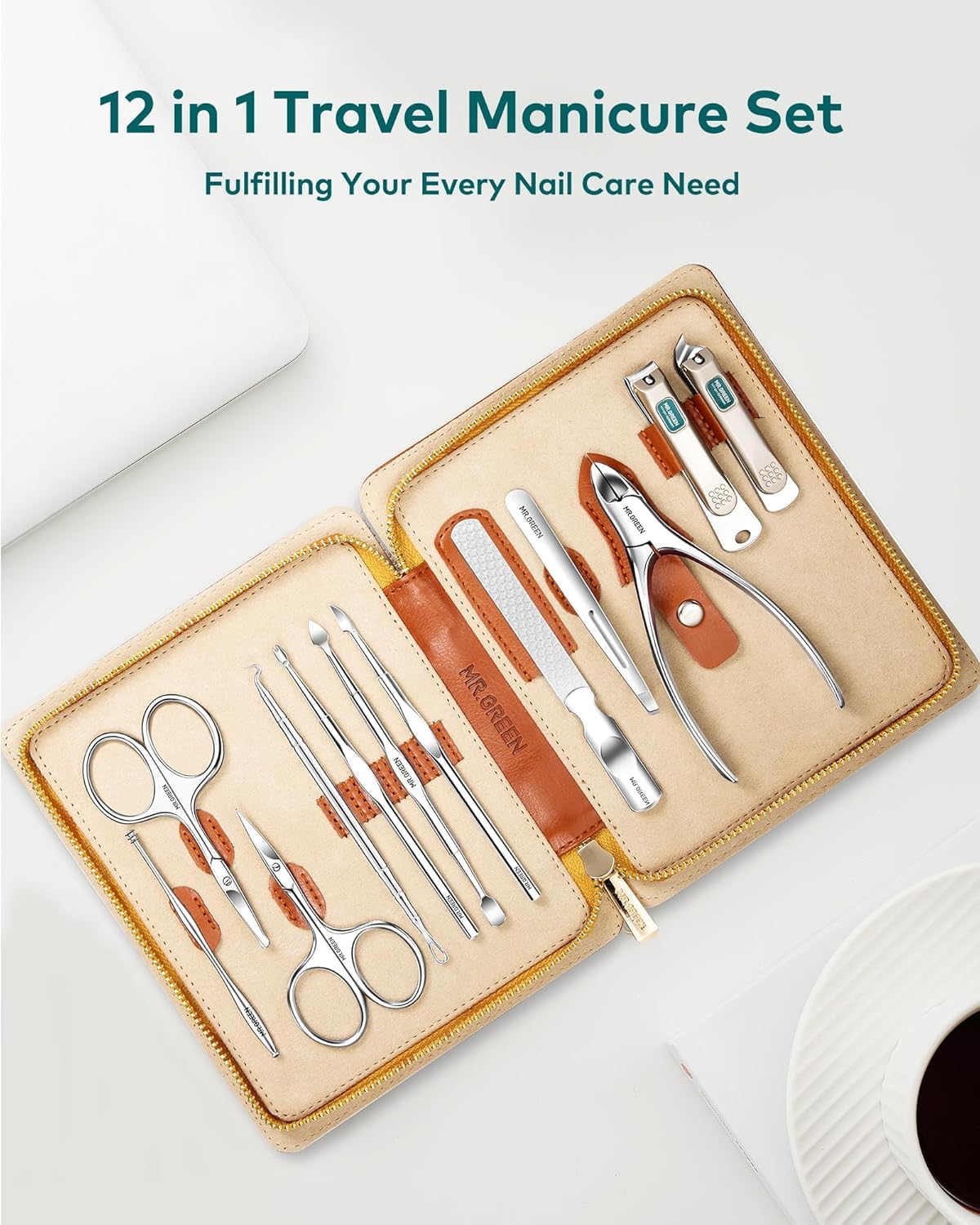 MR.GREEN 12-in-1 Manicure & Pedicure Set, German Stainless Steel Nail Care Kit