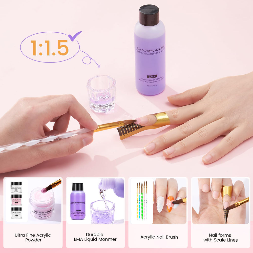 Complete Acrylic Nail Starter Kit for Beginners with Practice Hand and Drill