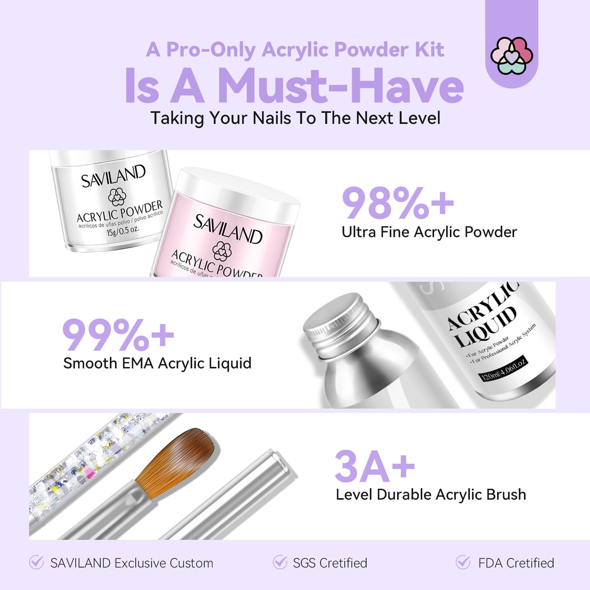 SAVILAND Professional Acrylic Nail Kit with Drill and Essential Nail Tools