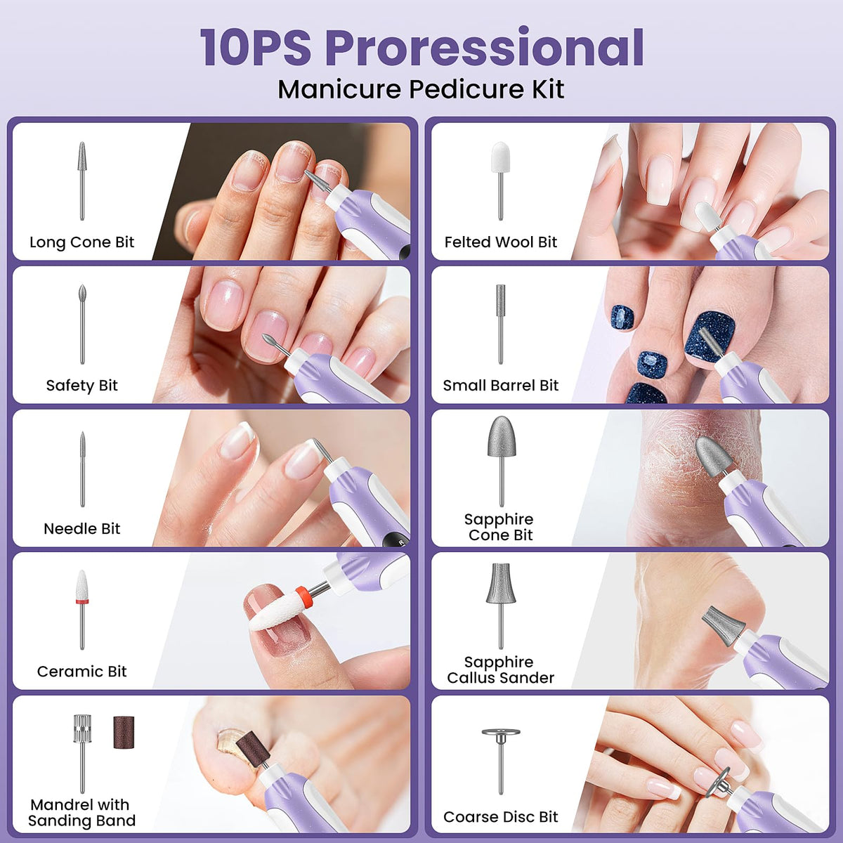 Electric Nail Drill and Cordless Nail File 10-in-1 Manicure Pedicure Kit