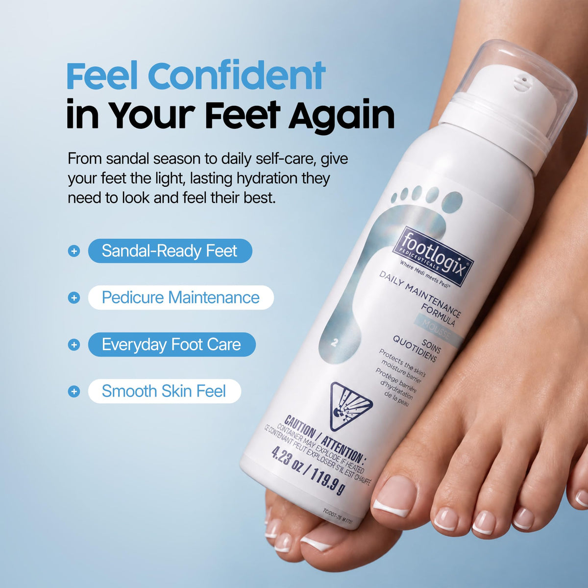 Footlogix Daily Maintenance Formula Foot Mousse with Urea, 4.23 oz