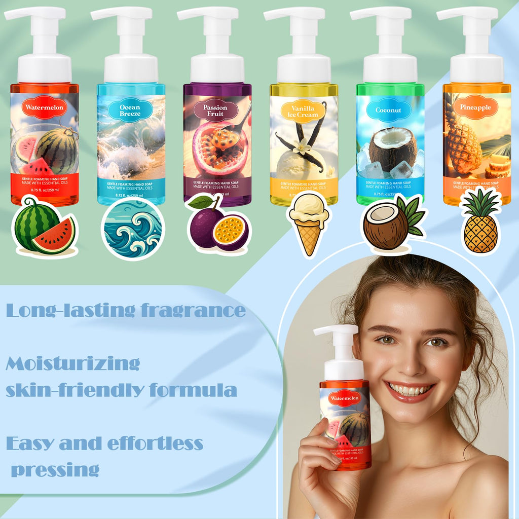 6 Pack Foaming Liquid Hand Soap with Pump, Moisturizing Scented Hand Wash