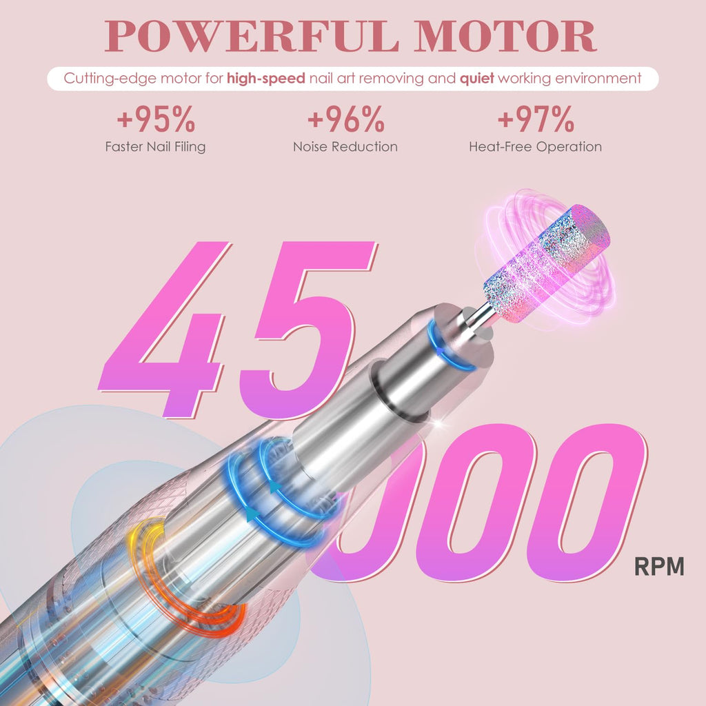 2-in-1 Nail Drill and UV LED Nail Lamp, Rechargeable 45000 RPM