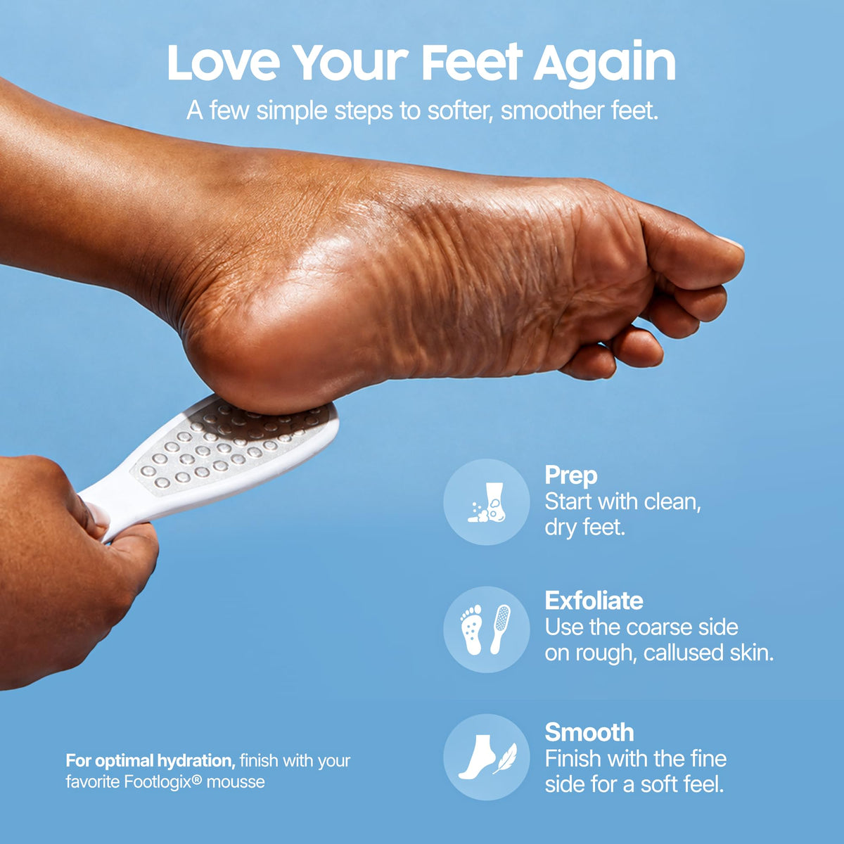Footlogix Double-Sided Stainless Steel Foot File with Rubberized Handle