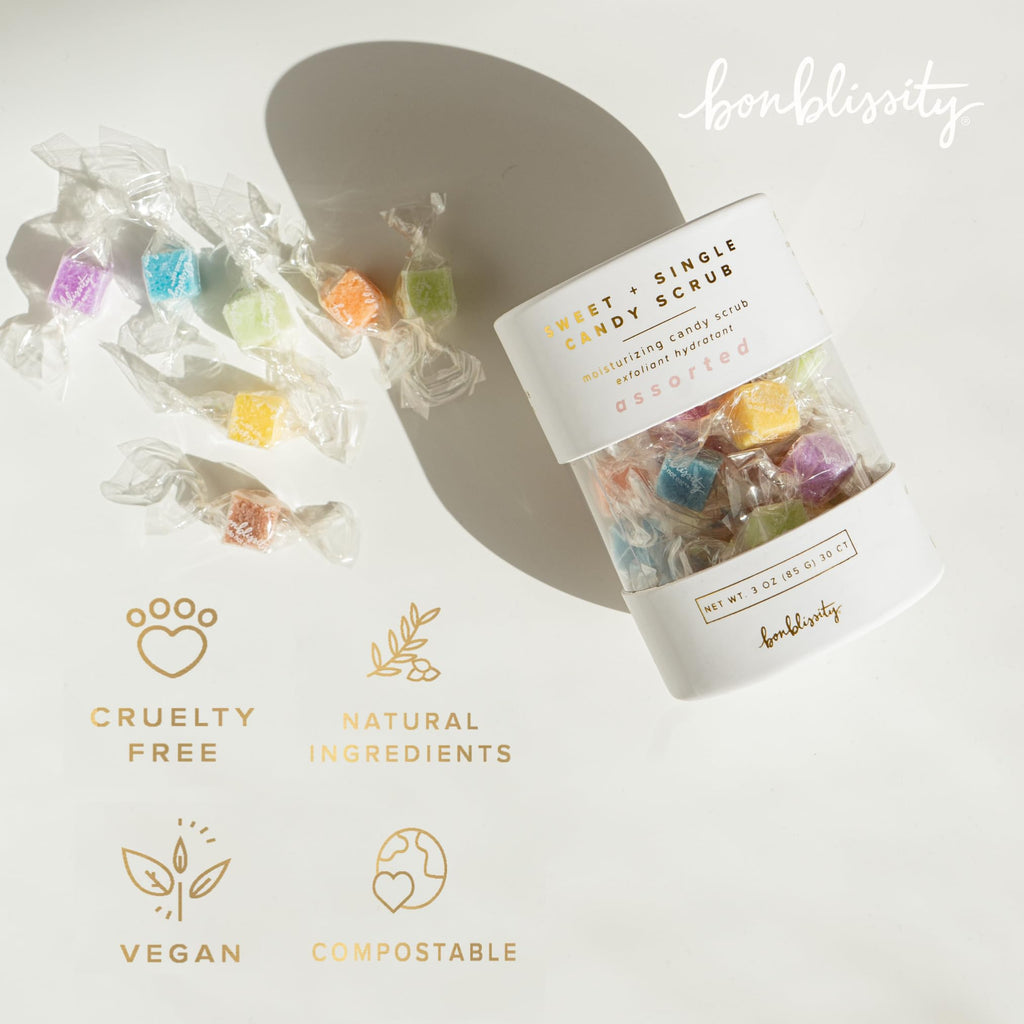 Bonblissity Sugar Cubes Candy Scrub, 30-Piece Assorted Scent Spa Gift Set