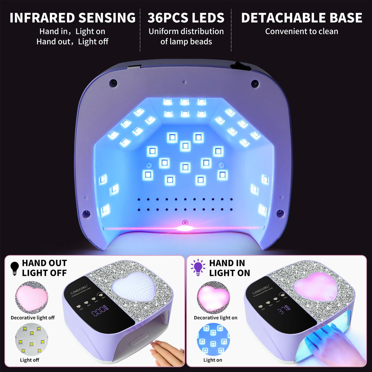 LIMEGIRL UV LED Nail Lamp Kit, Cordless Rechargeable Gel Polish Curing Light